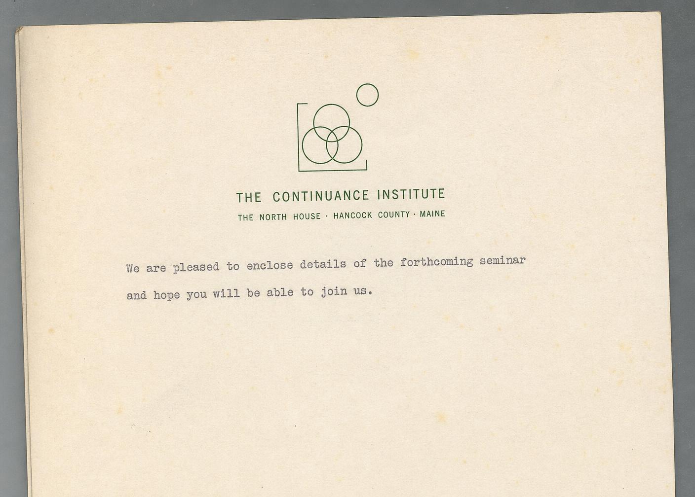 Scan of a 1979 Continuance Institute letterhead, the printed mark showing four small circles within an open square